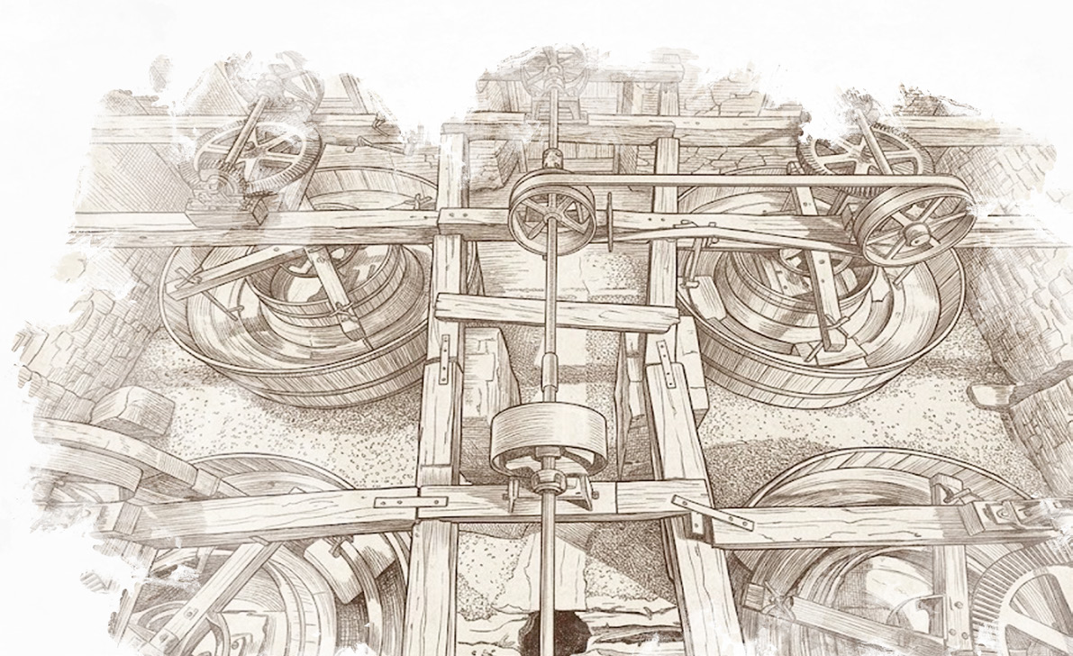 Illustrazione storica dei macchinari di lavorazione